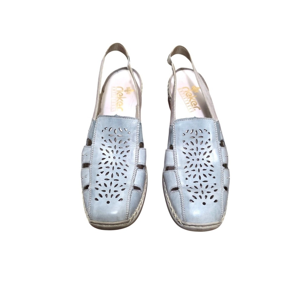 Rieker Women's Light Blue Leather‎ Slingback Grama Core Flats Cutout Design Size
